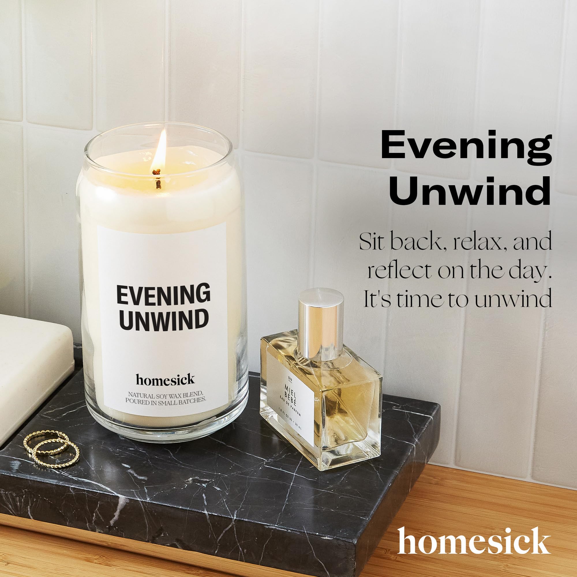 Graphic showing 60-80 hour burn time for Homesick Evening Unwind