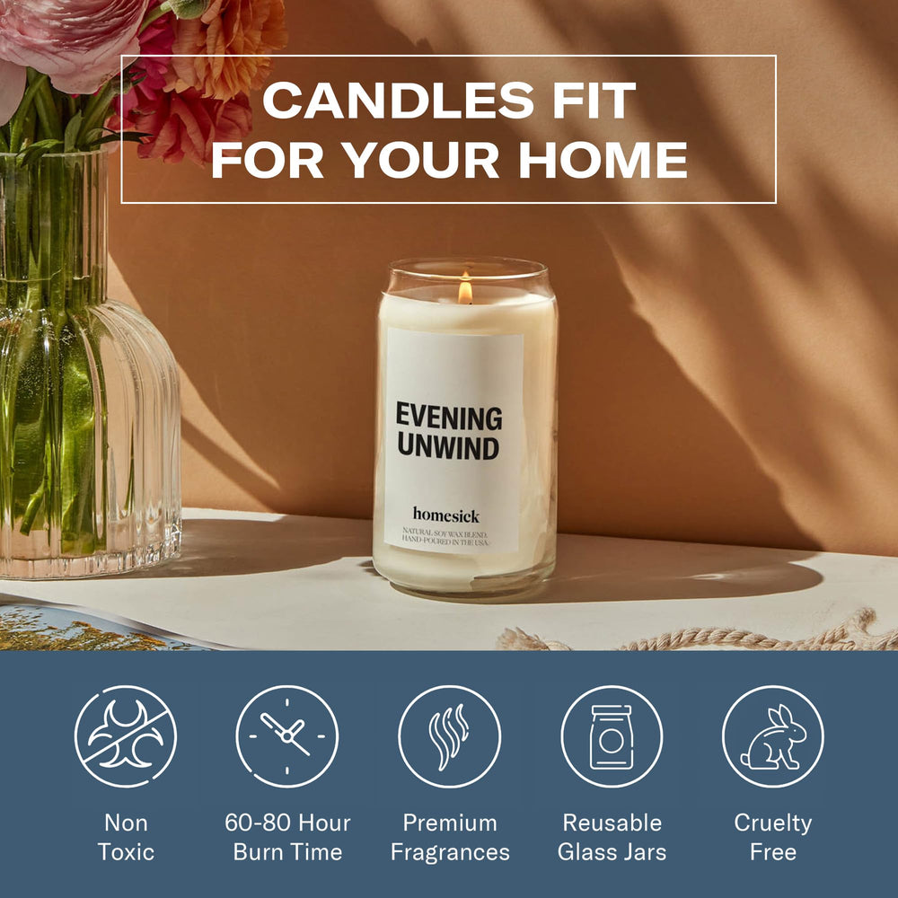 Cozy home scene featuring Homesick Evening Unwind candle