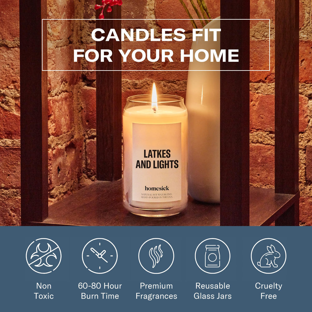 Gift-ready Homesick Lake Living candle on a wooden surface