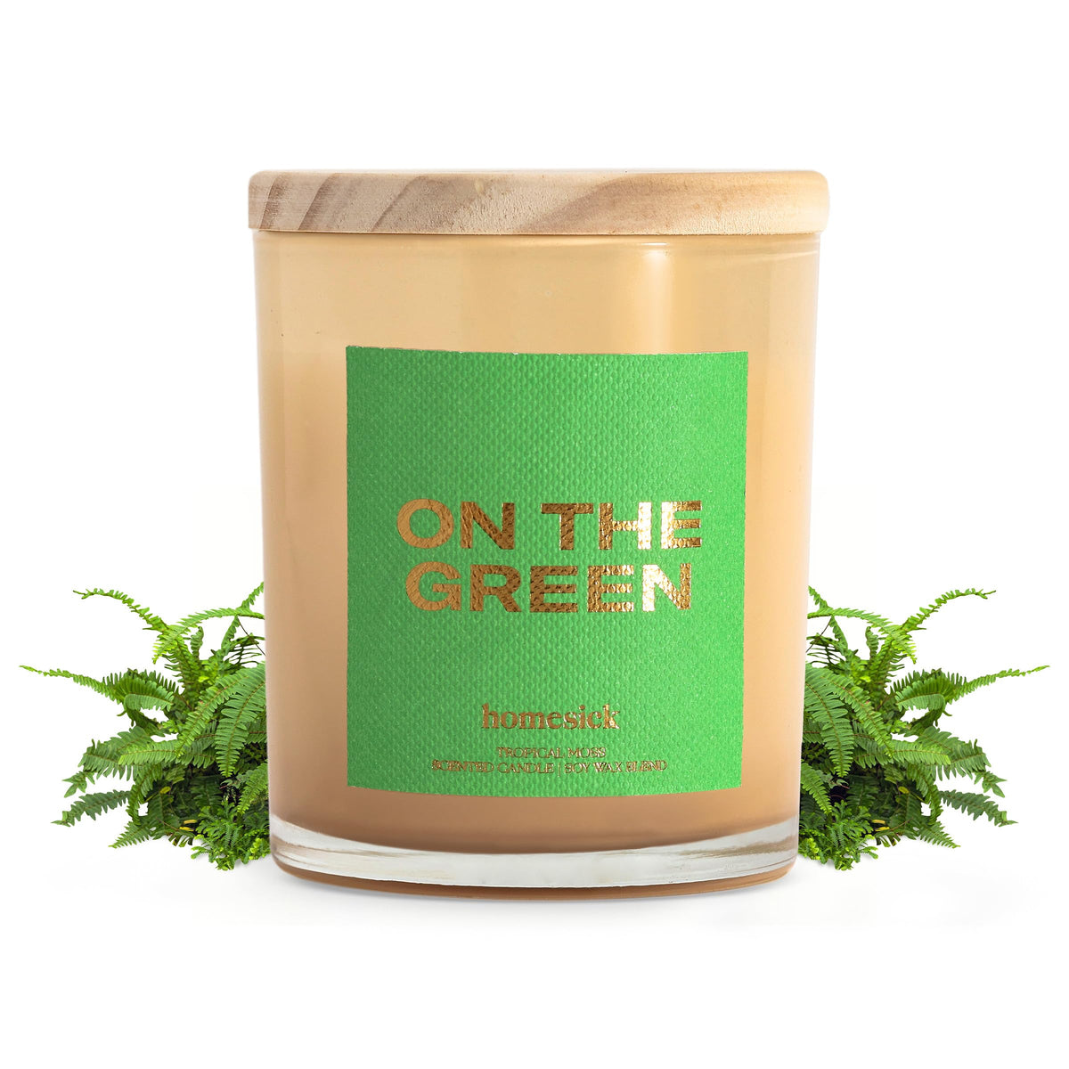 Front view of Homesick On The Green 7.5 oz jar candle