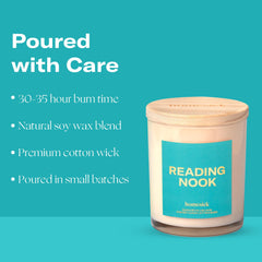 Unlit Reading Nook candle in a cozy home setting