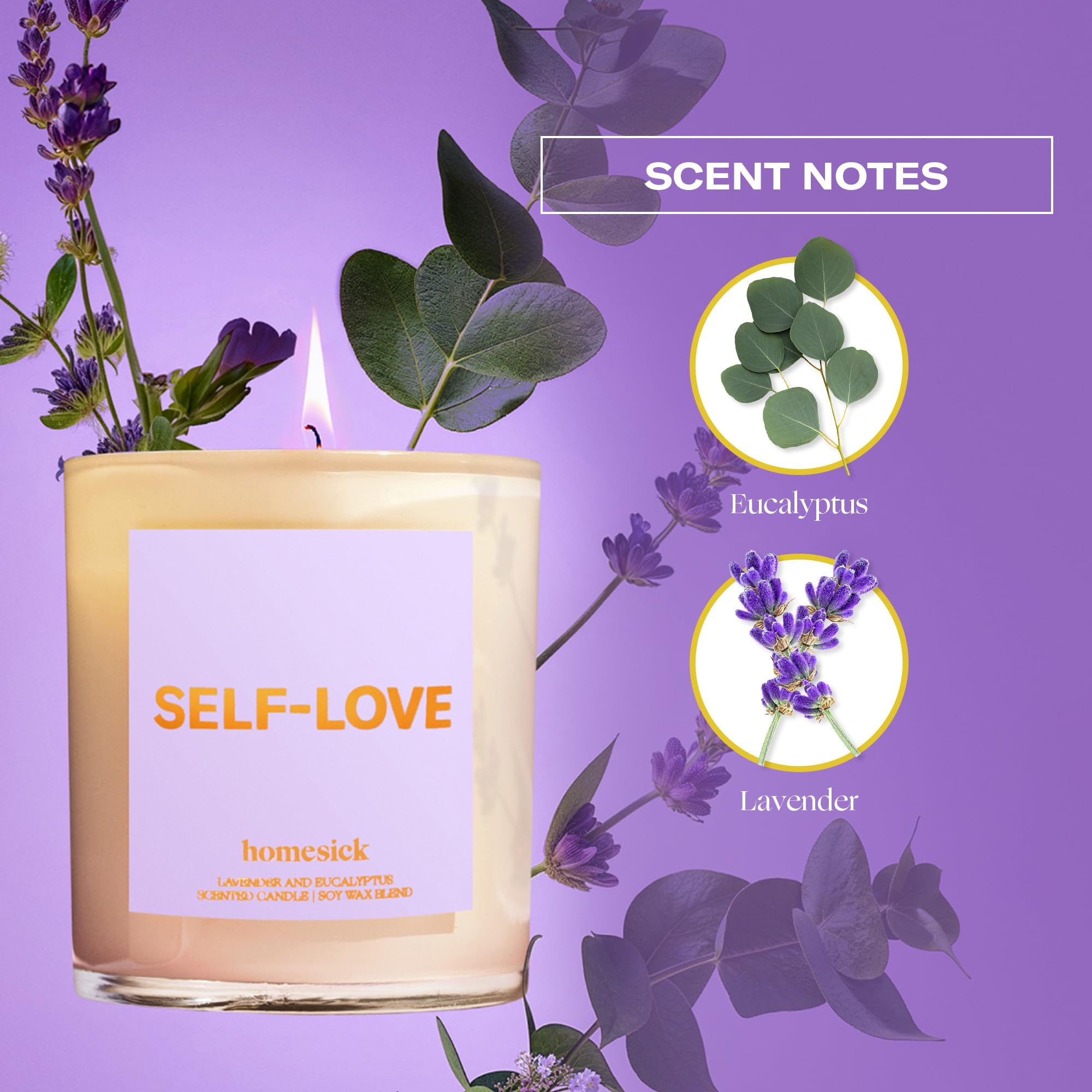 Close-up of Homesick Self Love candle label