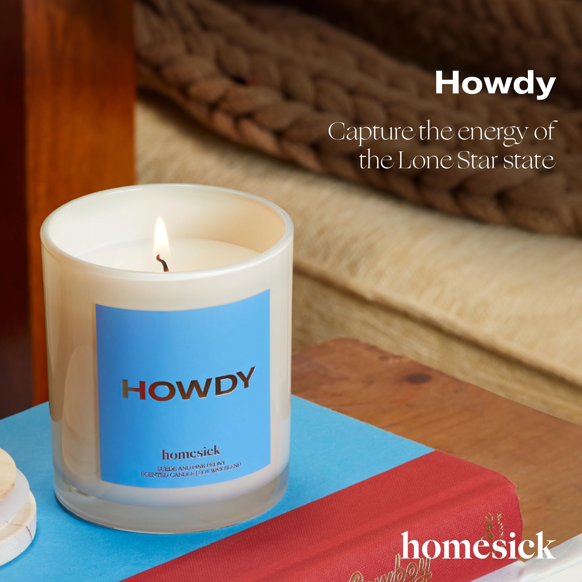 Close-up of Howdy candle wick and natural soy wax