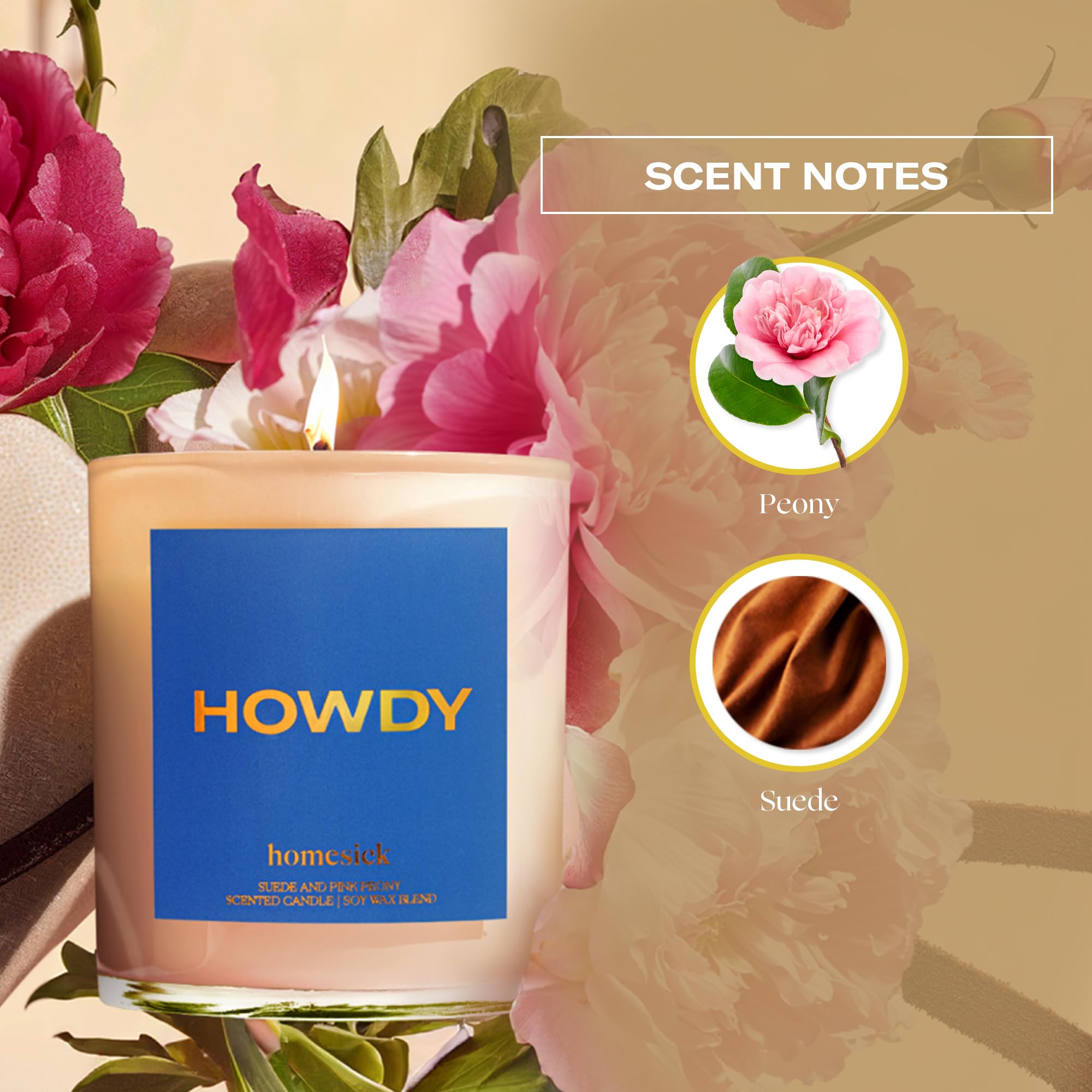 Howdy candle in clear jar with Homesick label