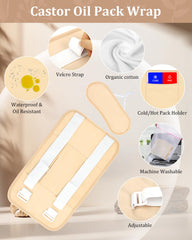 Castor oil pack kit including wrap, patches and oil