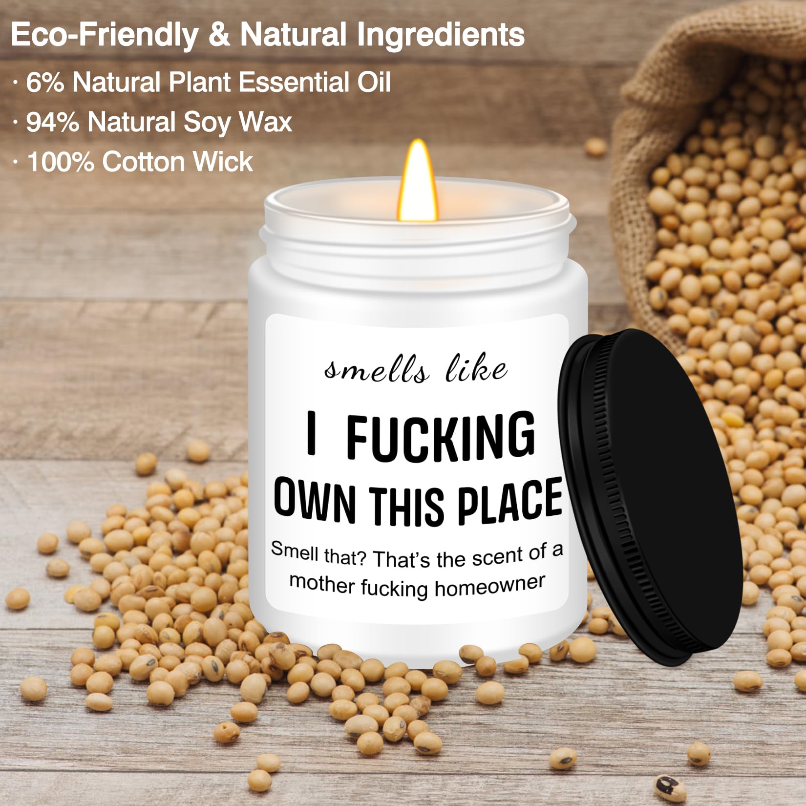 Funny housewarming gift candle with humorous label
