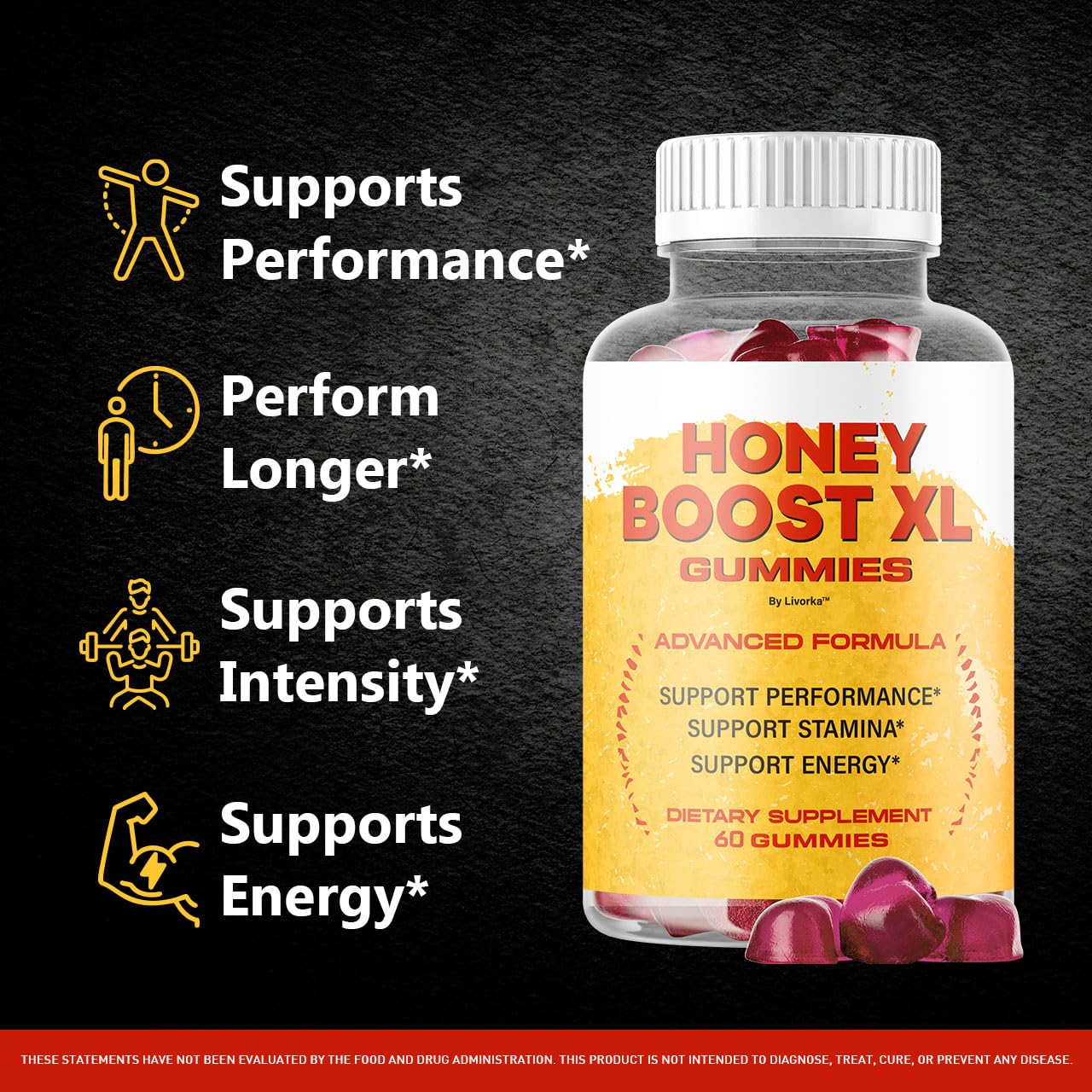 Packaging of Honey Boost XL Gummies on a white background