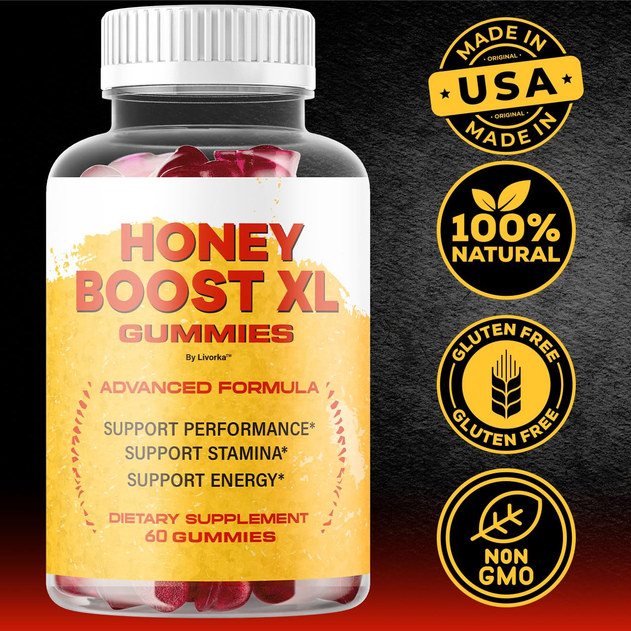 Natural ingredients illustration for Honey Boost XL Gummies