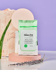 The Honey Pot label detail highlights calendula lavender and aloe ingredients.