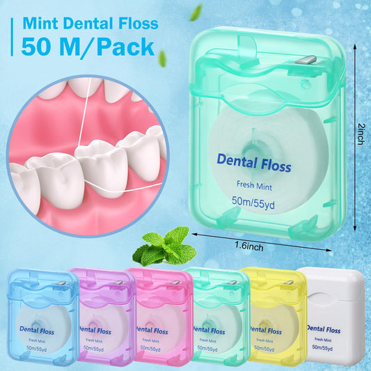 Mint-flavored dental floss spool close-up