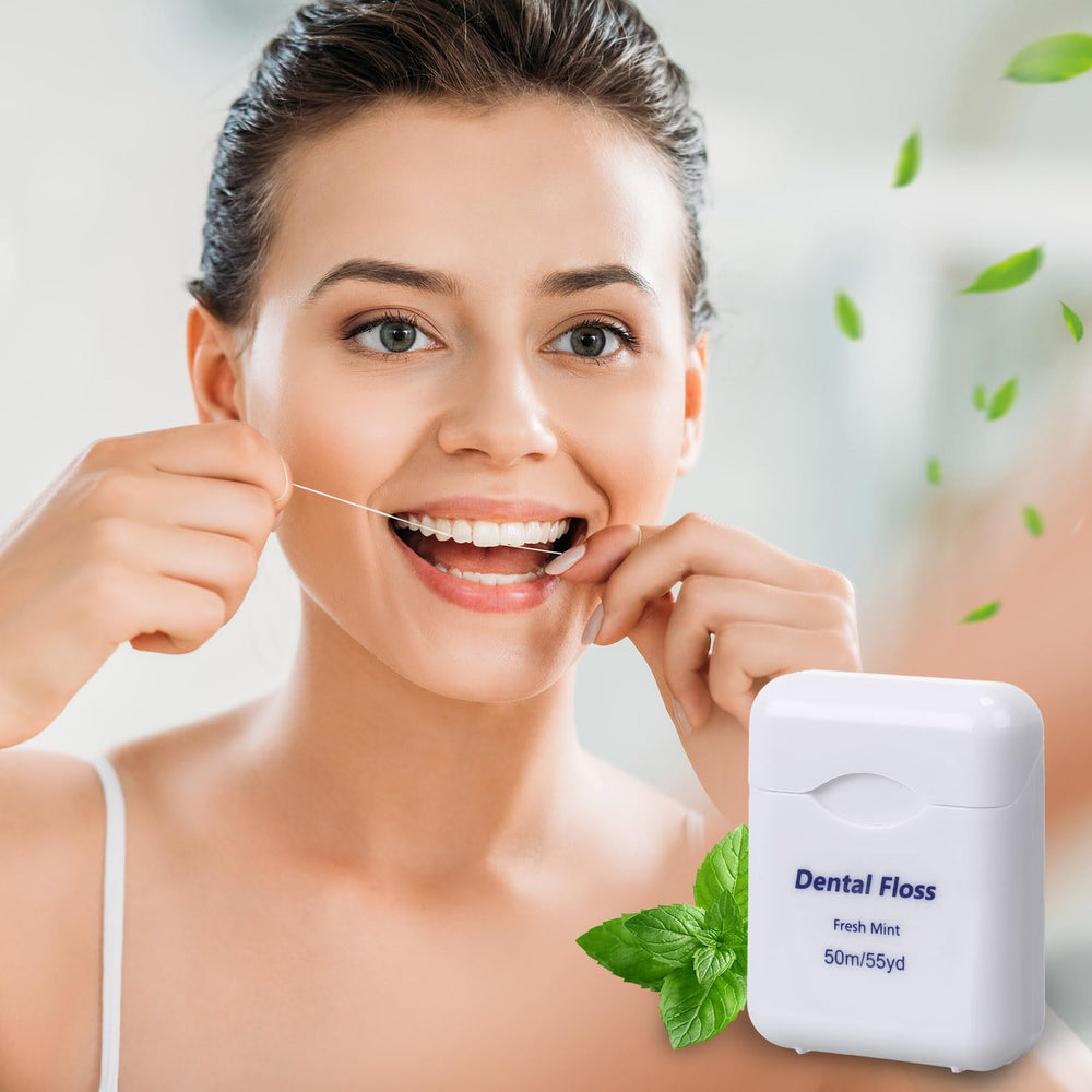 Mint flavor dental floss in use with fresh breath