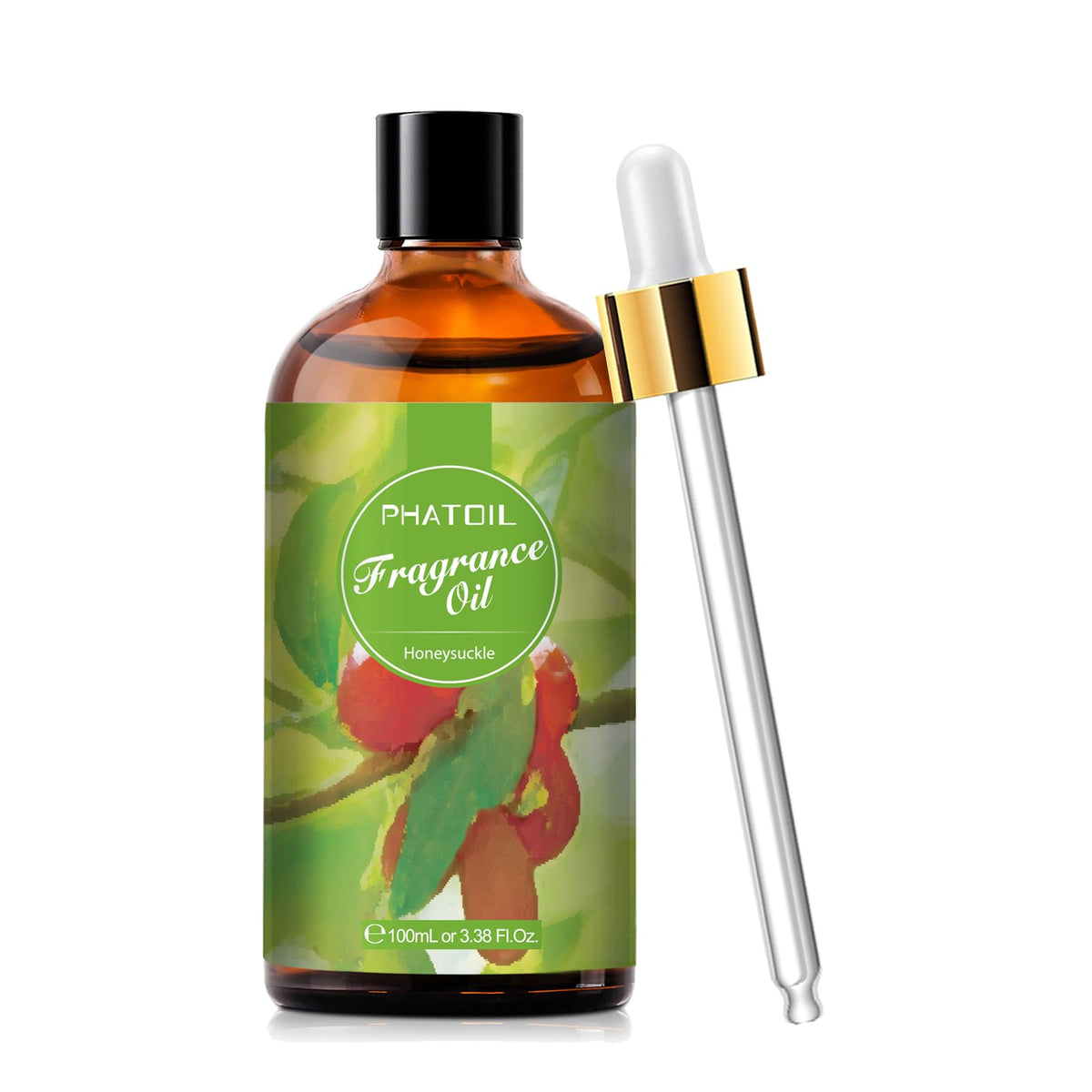 Honeysuckle fragrance oil in a 100ml amber bottle with UV protection
