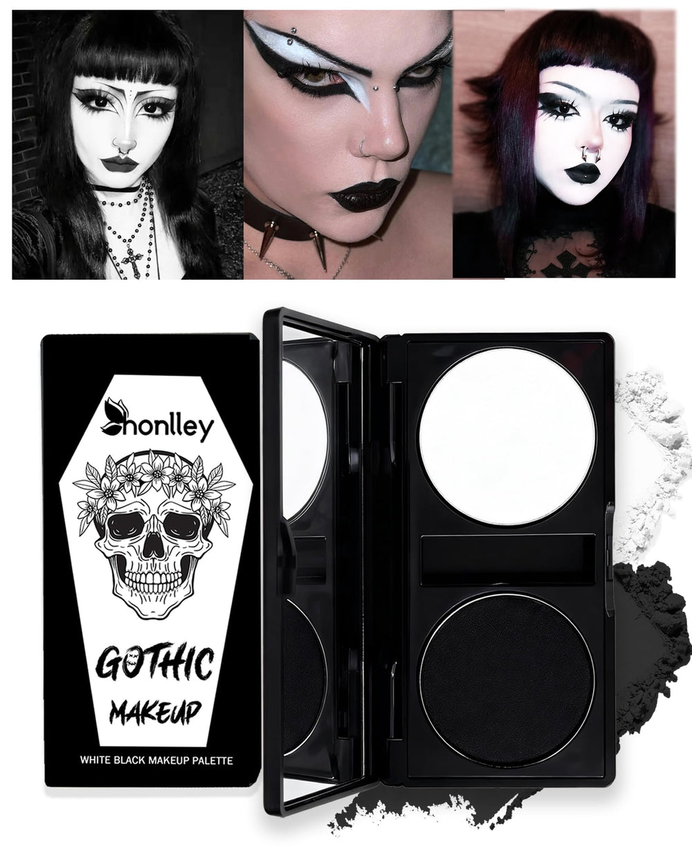 Honlley black white makeup palette closed compact for bold, matte monochrome looks