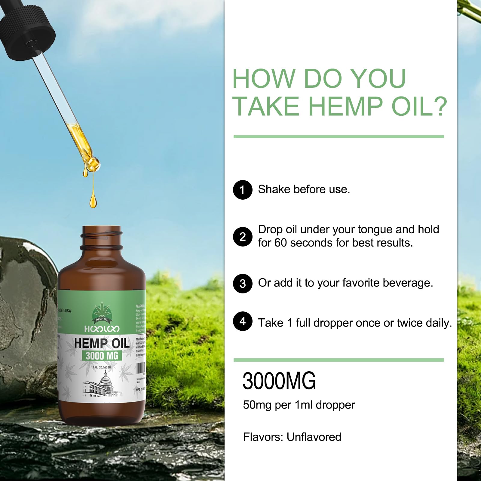 Nightstand setup with HOOLOO Hemp Oil 3000MG for bedtime use