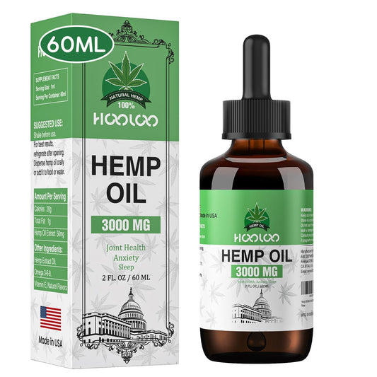 Front view of HOOLOO Hemp Oil 3000MG bottle for adults