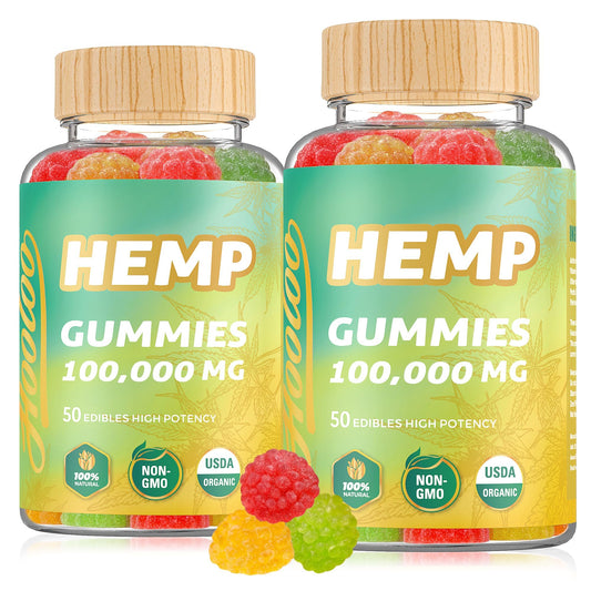 HOOLOO Hemp Gummies front bottle label showing 100,000mg