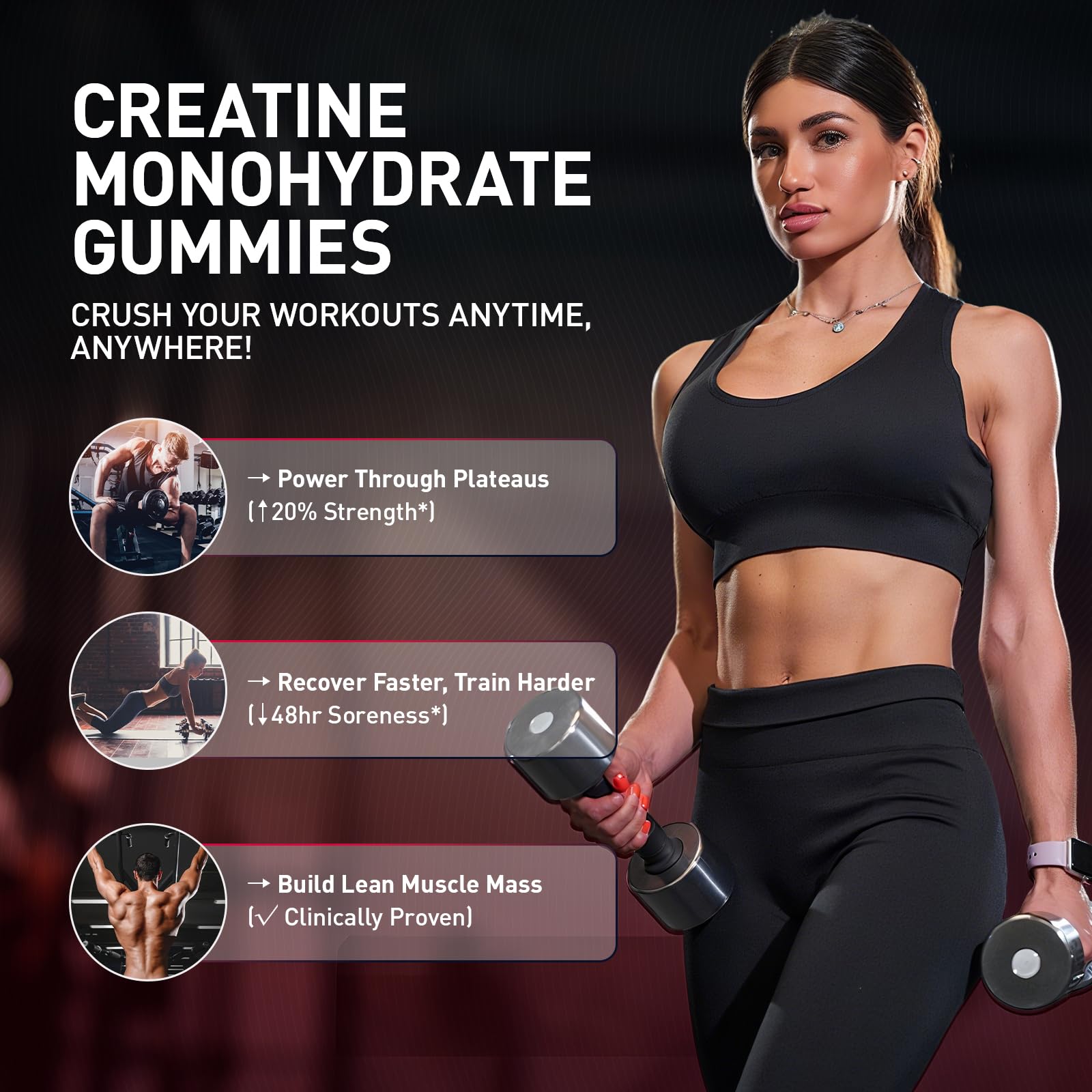 Hoozzch Creatine Gummies serving size label indicating 30 servings