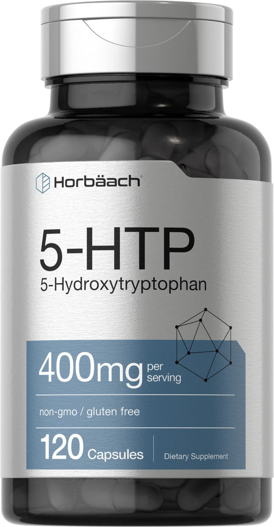 Front view of Horbäach 5HTP 400mg Capsules bottle