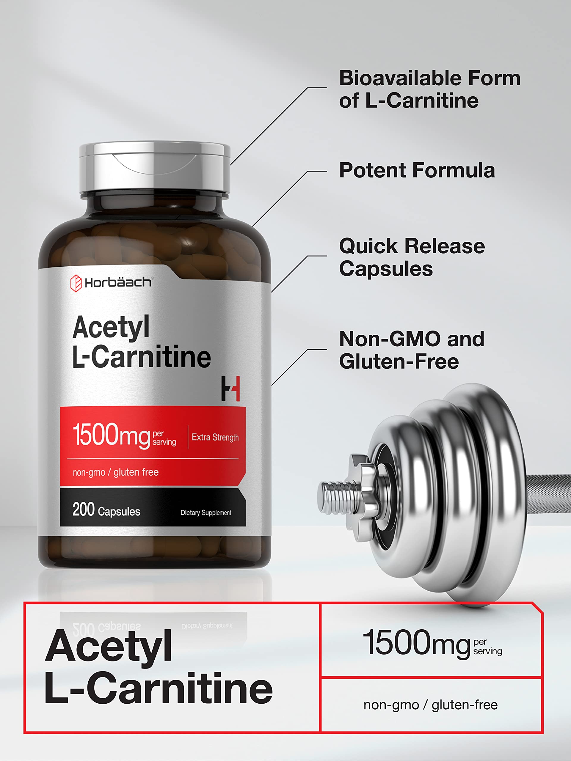 Supplement facts panel of Horbaach Acetyl L-Carnitine 1500mg