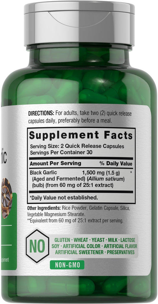 Back view of Horbäach Aged Garlic Extract Capsules bottle showing supplement facts