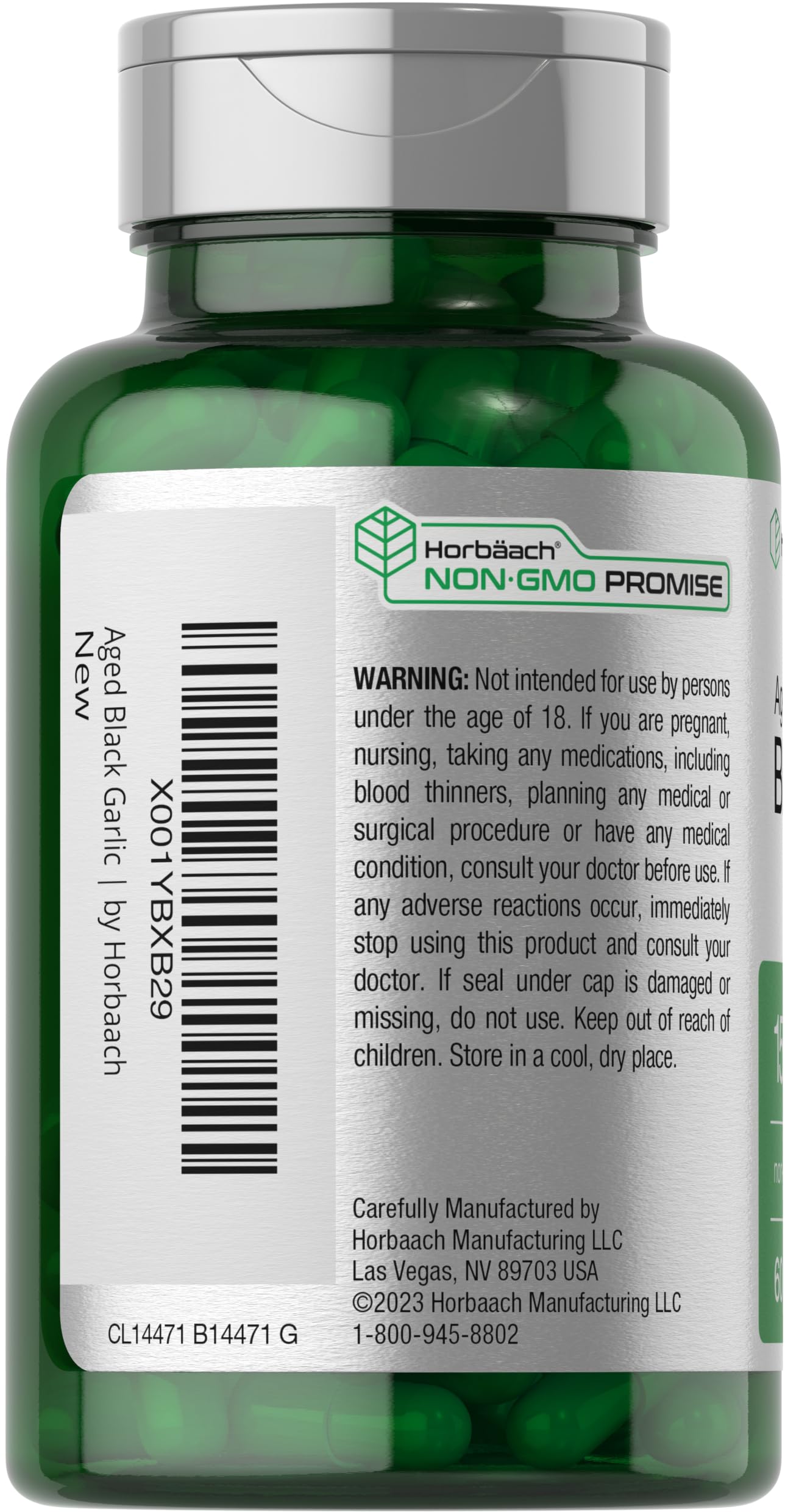 Label close-up showing 1500 mg potency and ingredient information