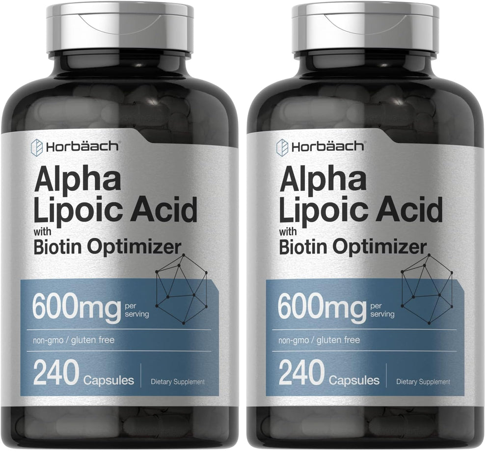 Horbäach Alpha Lipoic Acid 600mg bottle supports daily antioxidant potential.