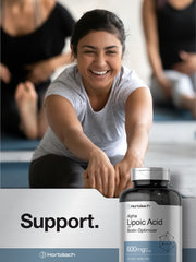 Bottle side view of Horbäach Alpha Lipoic Acid 600mg.
