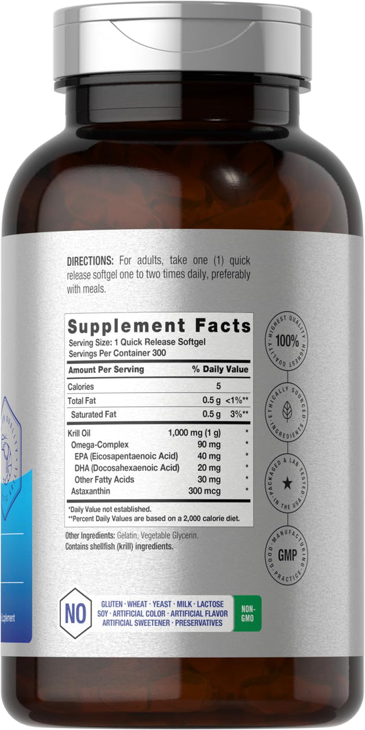 Close-up of Horbaach Krill Oil 1000mg softgel capsules