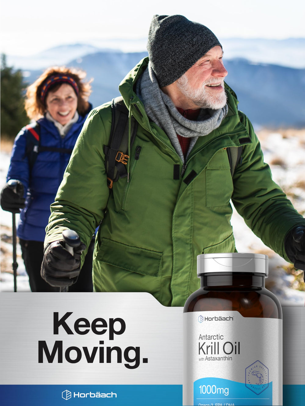 Nutrition facts and omega-3 details on Horbaach Krill Oil box