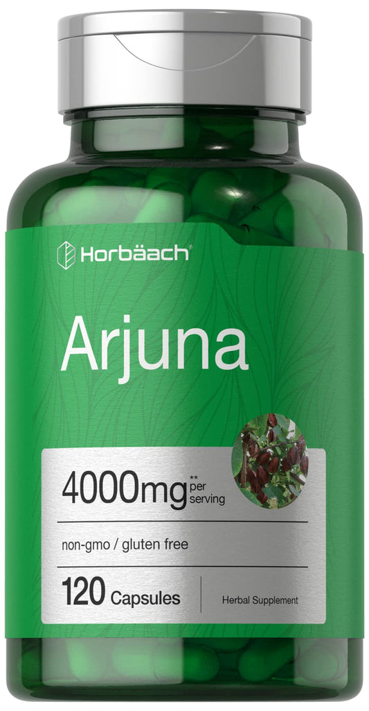 Horbaach Arjuna Capsules bottle displaying 4000 mg per serving