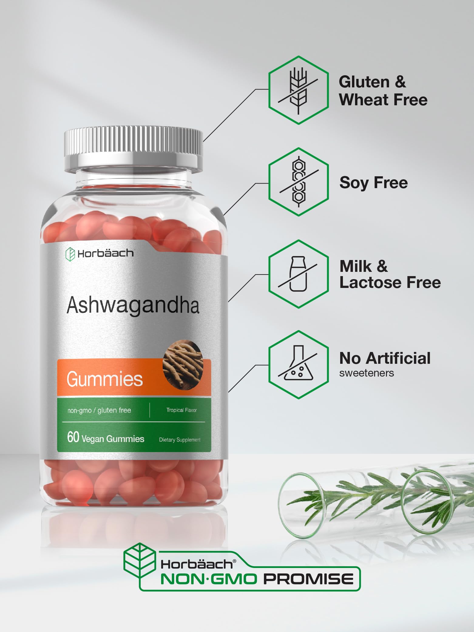 Ingredients and supplement facts panel of Horbäach Ashwagandha Gummies