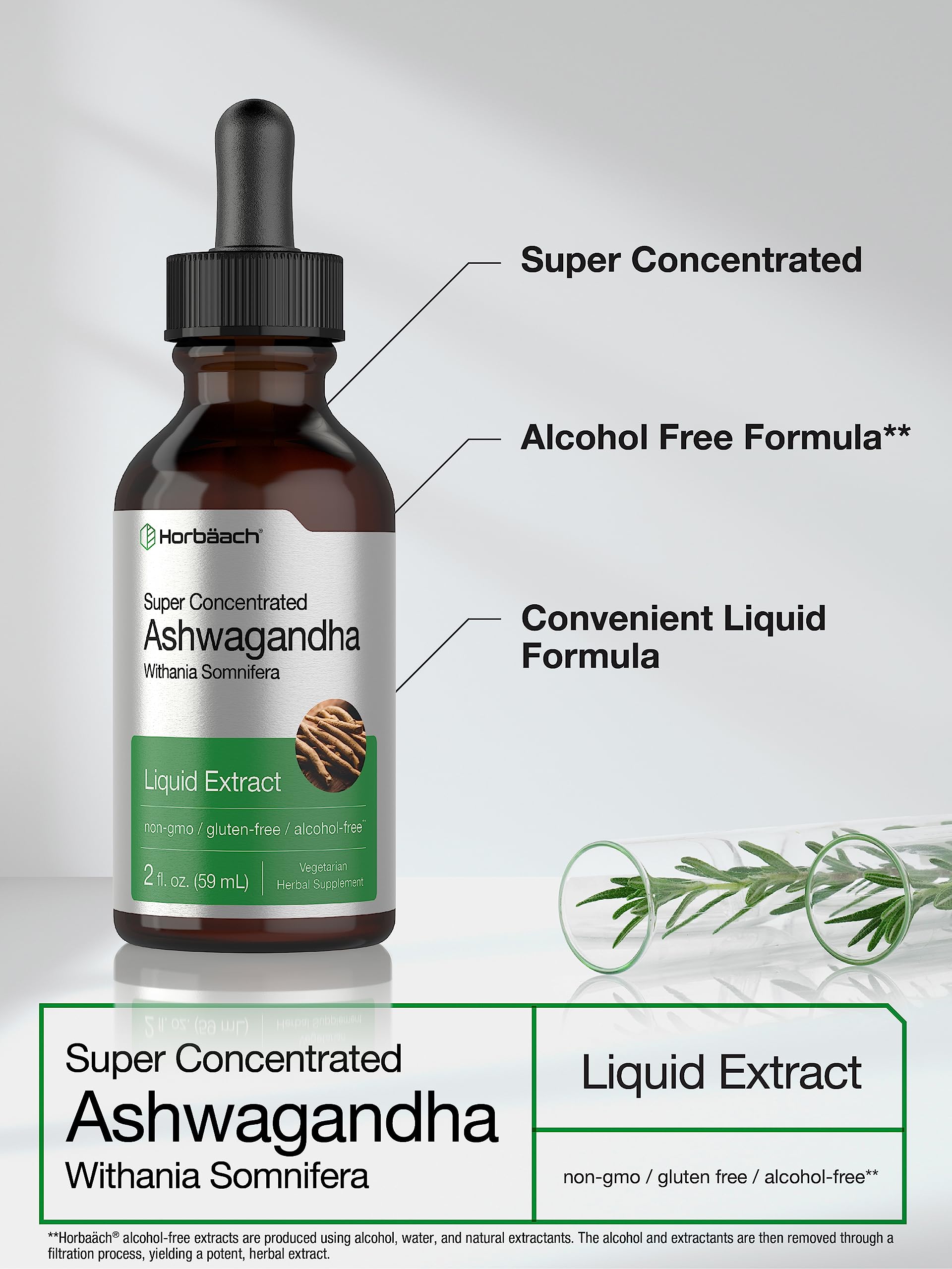 Pouring Horbaach Ashwagandha Liquid Drops from bottle