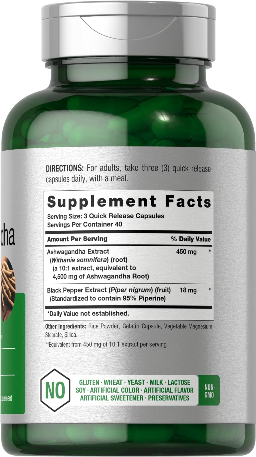 Front view of Horbaach Ashwagandha supplement bottle