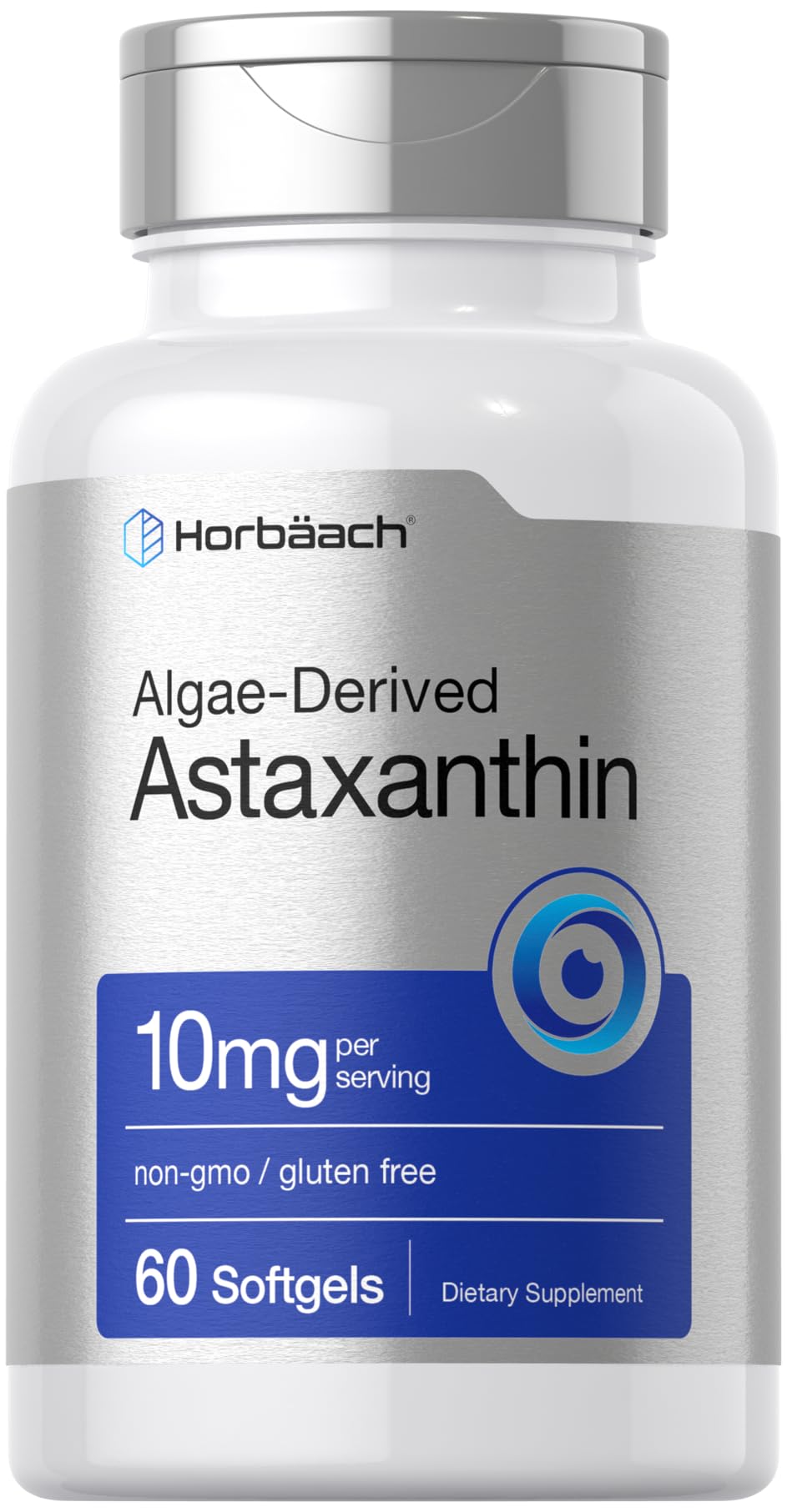 Horbäach Astaxanthin 10mg bottle with 60 softgels