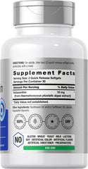Close-up of Horbäach Astaxanthin 10mg label