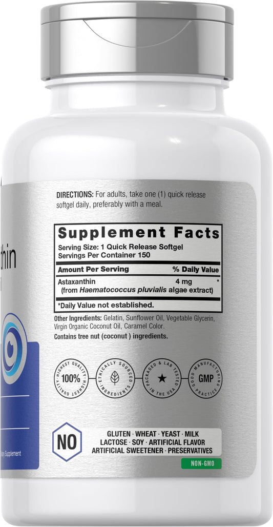 Horbäach Astaxanthin 4mg softgels – back view with supplement info