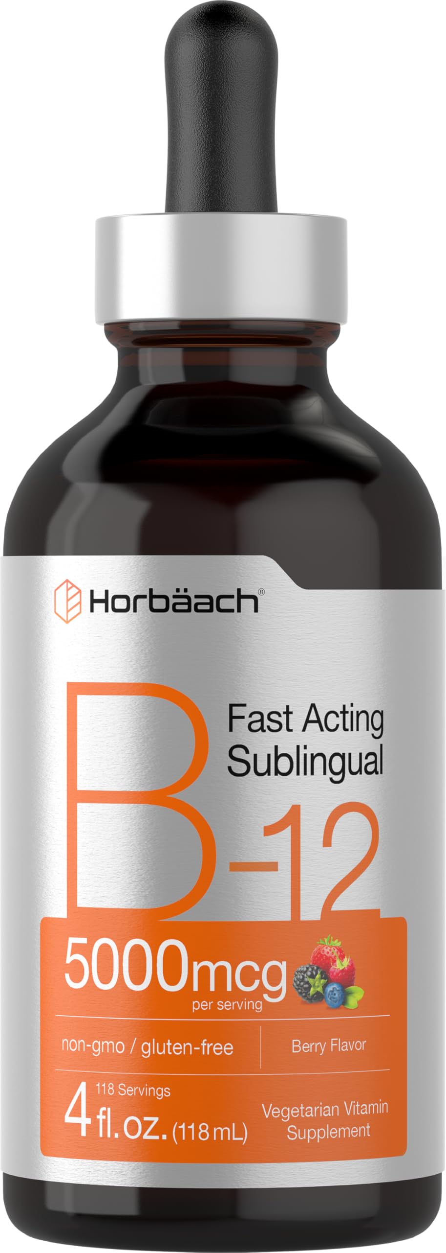 Horbaach B12 5000 mcg Sublingual Berry Liquid Drops bottle label