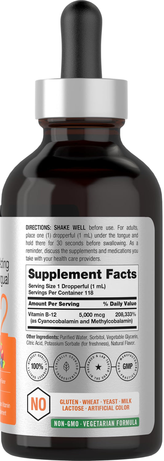 Berry flavored B12 Vitamin 5000 mcg dropper close-up
