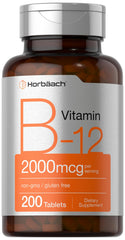Horbäach B12 Vitamin 2000 mcg bottle – 200 vegetarian tablets
