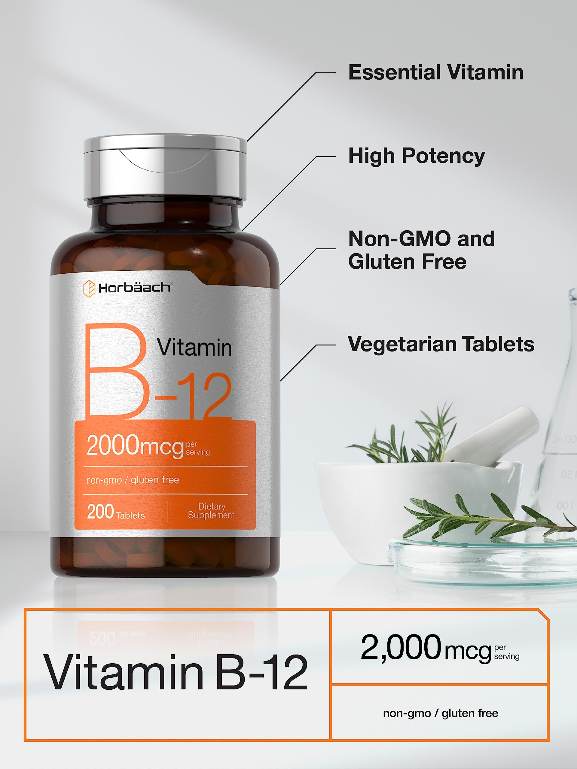 Horbäach B12 2000 mcg vegetarian tablets packaging