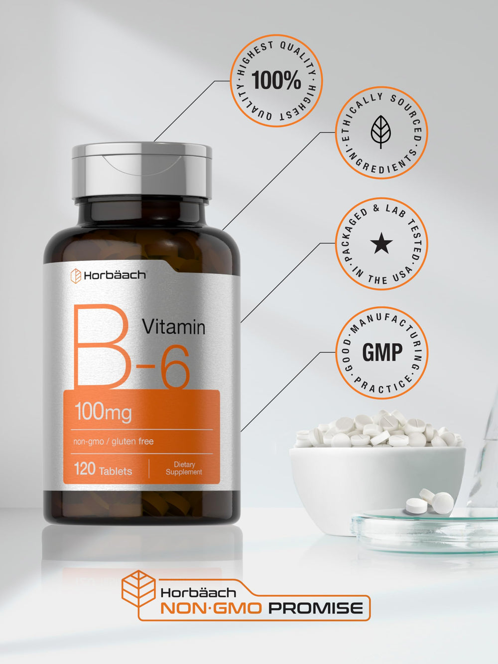 Laboratory tested purity badge for Horbaach Vitamin B6