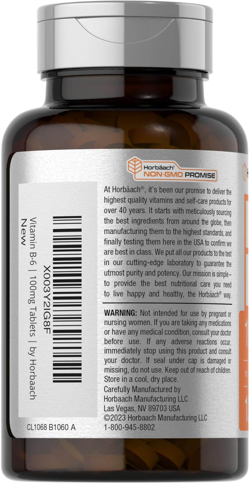 Ingredient list showing Vitamin B6 (Pyridoxine HCl) 100 mg