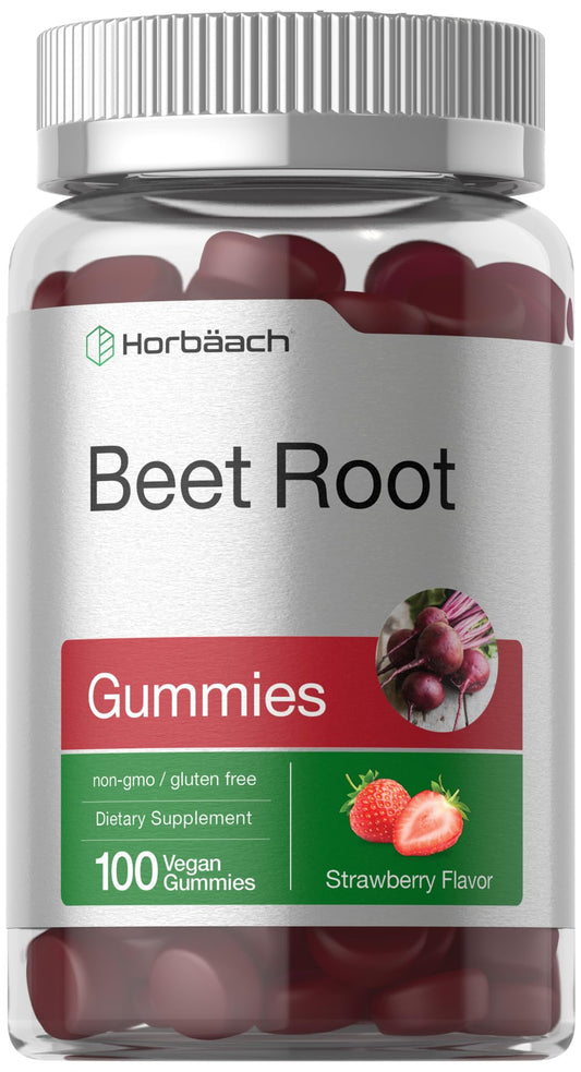 Horbaach Beet Root Gummies strawberry flavor bottle label
