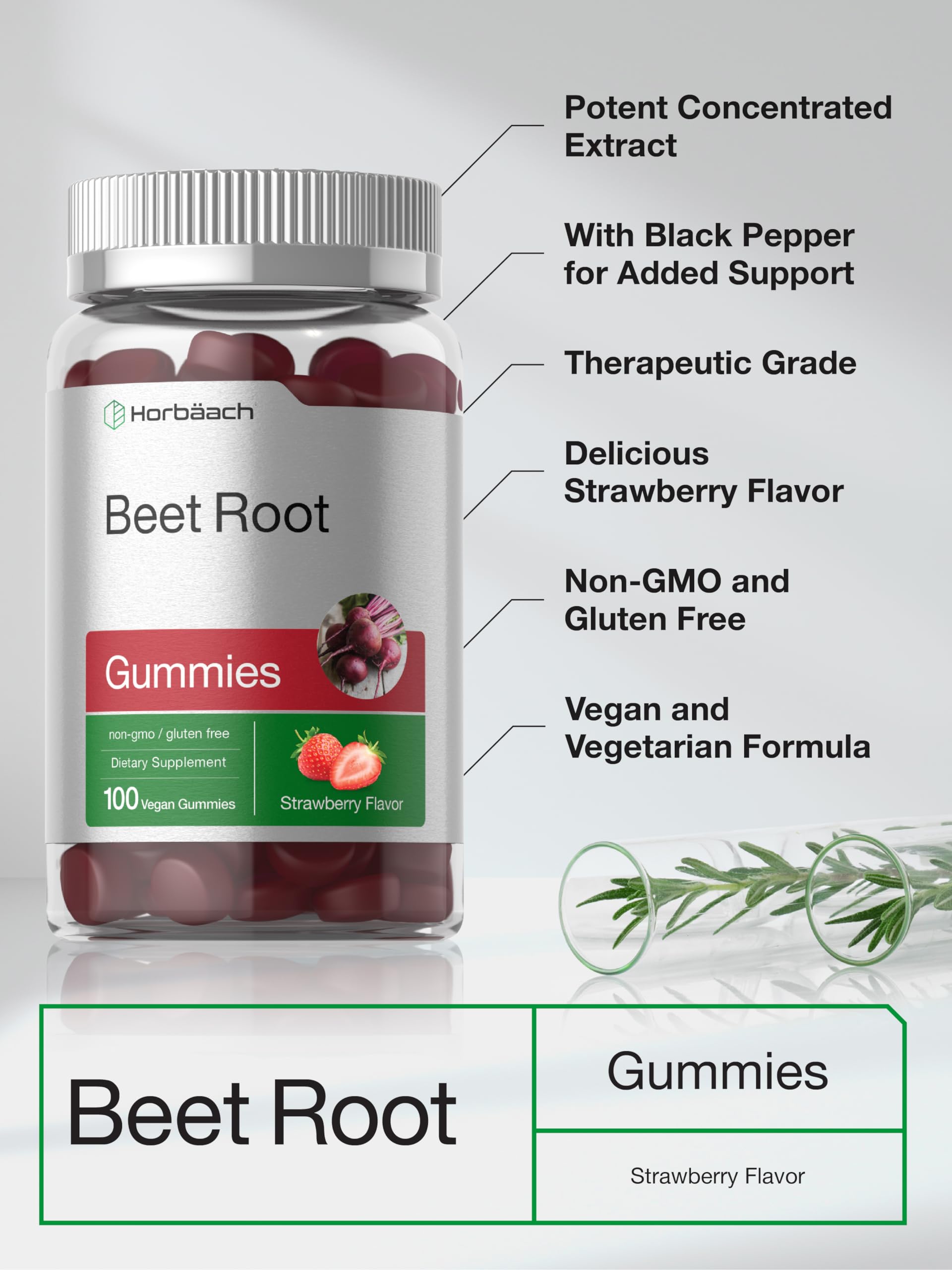 Ingredient list showing vegan formula Horbaach Beet Root Gummies