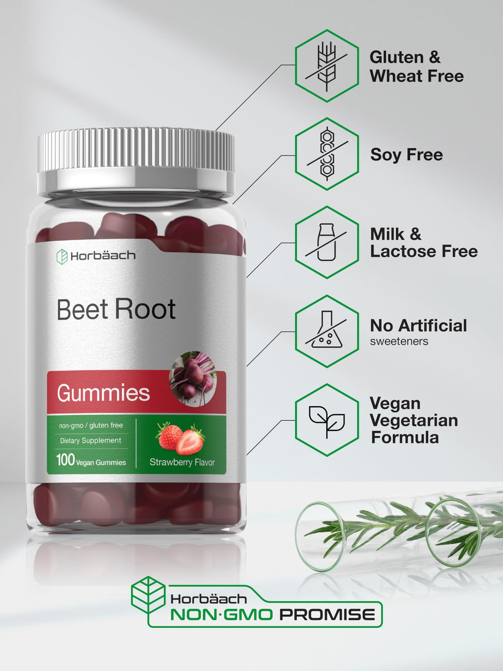 Vitamin C addition on Horbaach Beet Root Gummies bottle
