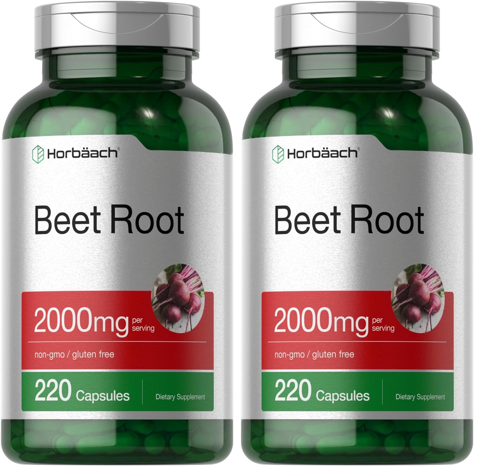 Horbäach Beet Root Powder Capsules bottle with label — Pack of 2, 220 capsules