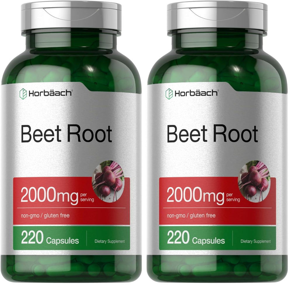 Horbäach Beet Root Powder Capsules bottle with label — Pack of 2, 220 capsules