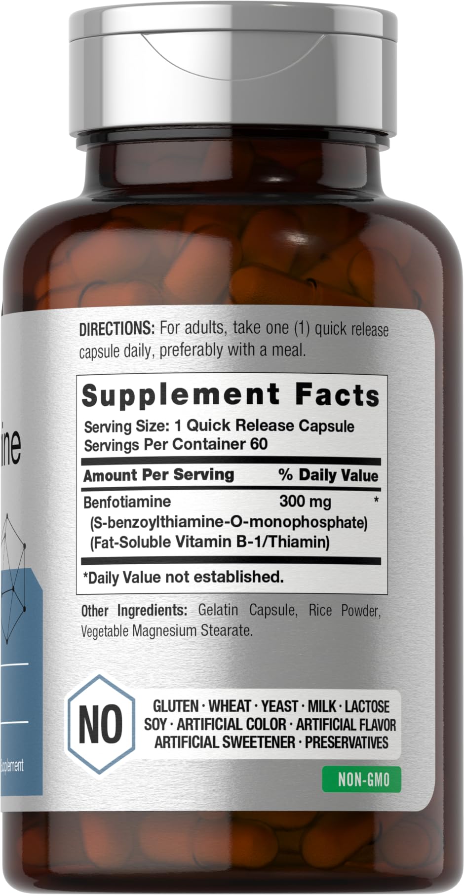 Close-up of Horbaach Benfotiamine 300mg label