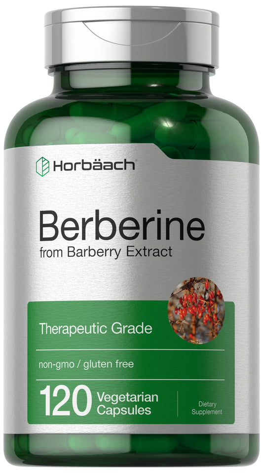 Bottle of Horbaach Berberine HCL 500mg with 120 capsules and Barberry Extract