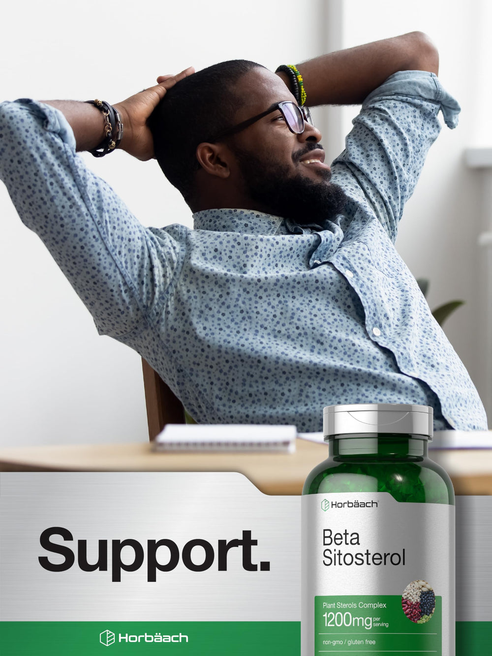 Back view of Horbäach Beta Sitosterol 1200mg 240 softgel bottle